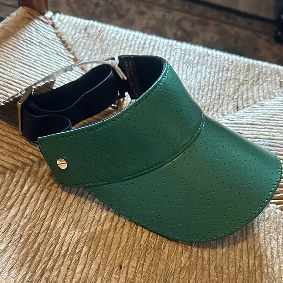 Fenix sportier Green Perforated Italian leather Visor Hat with gold hardware - Picture 11 of 11